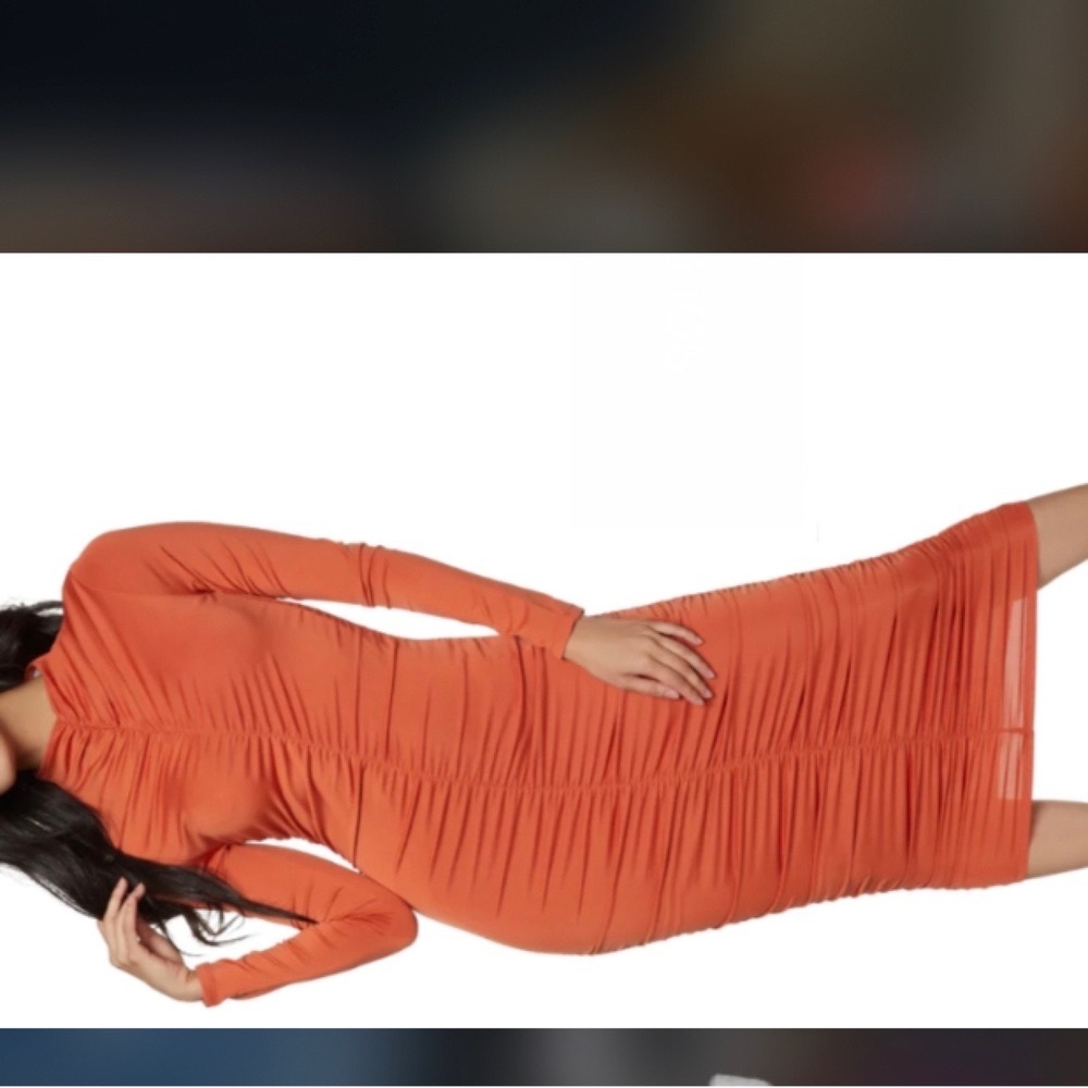Burnt Orange Ruched Dress